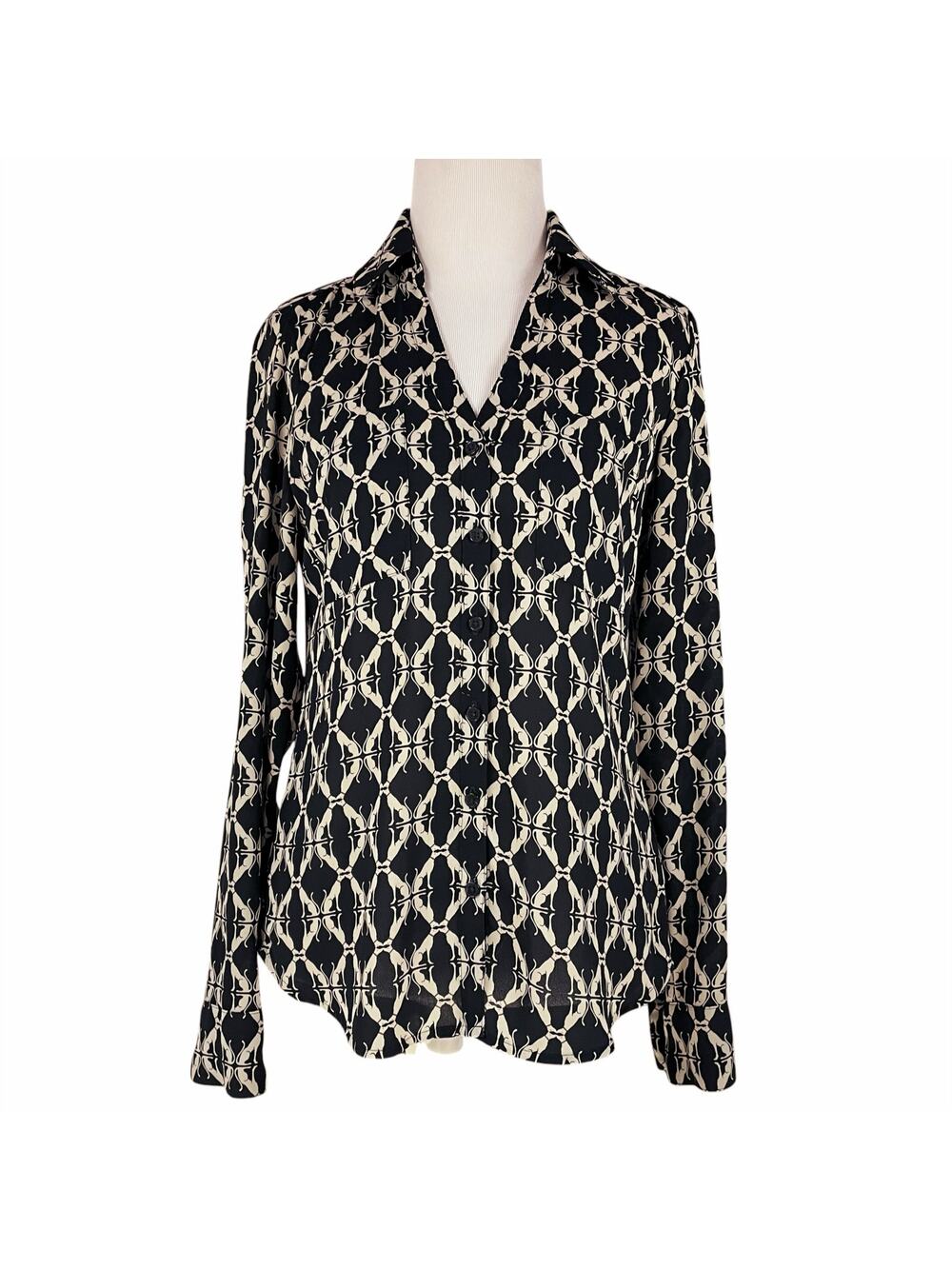 EXPRESS Portofino Slim Fit Button-Front Work Shirt in Diamond Dogs Print Size XS